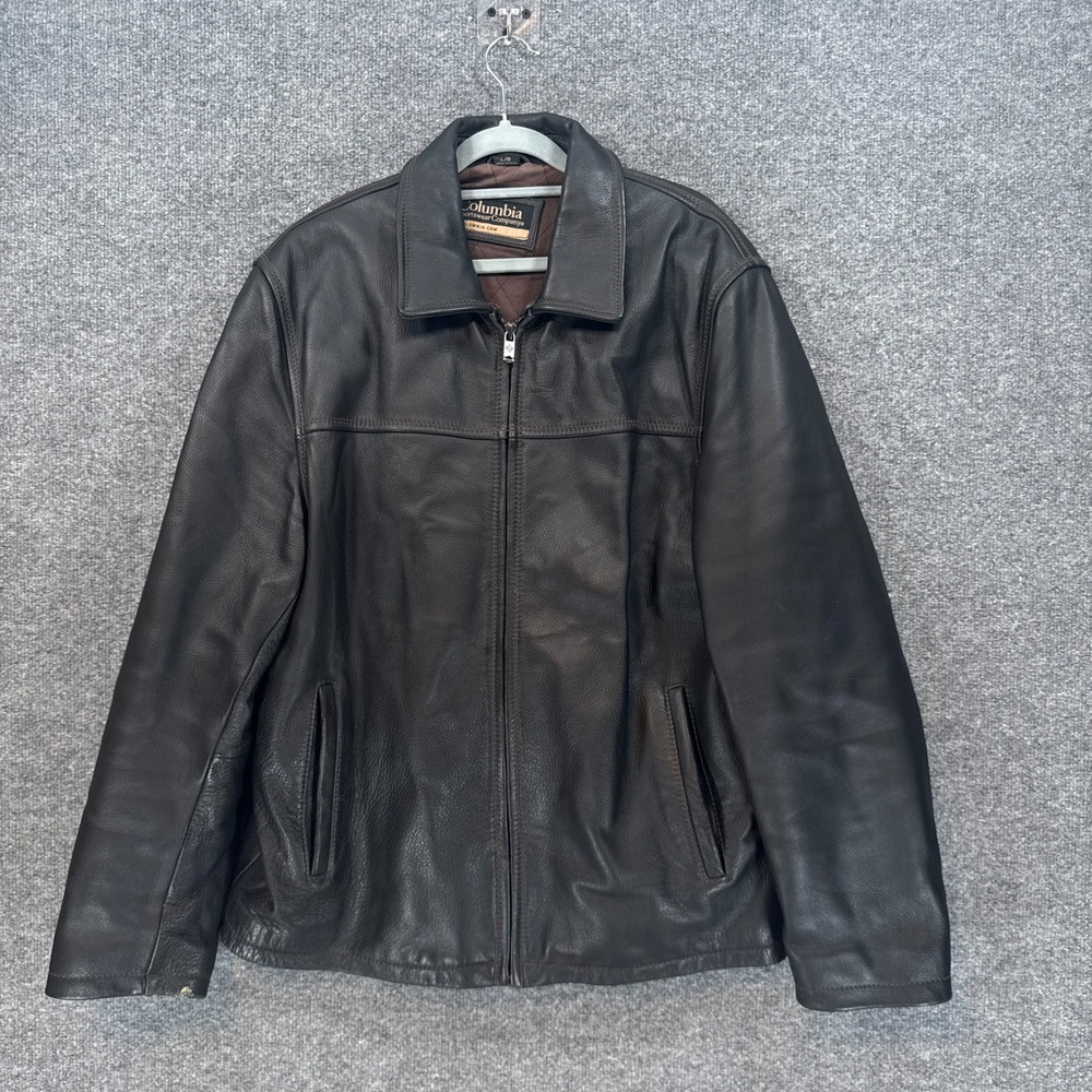 Vintage Columbia Leather Jacket Mens Large Brown Quilted Lined Full Zip RN102271